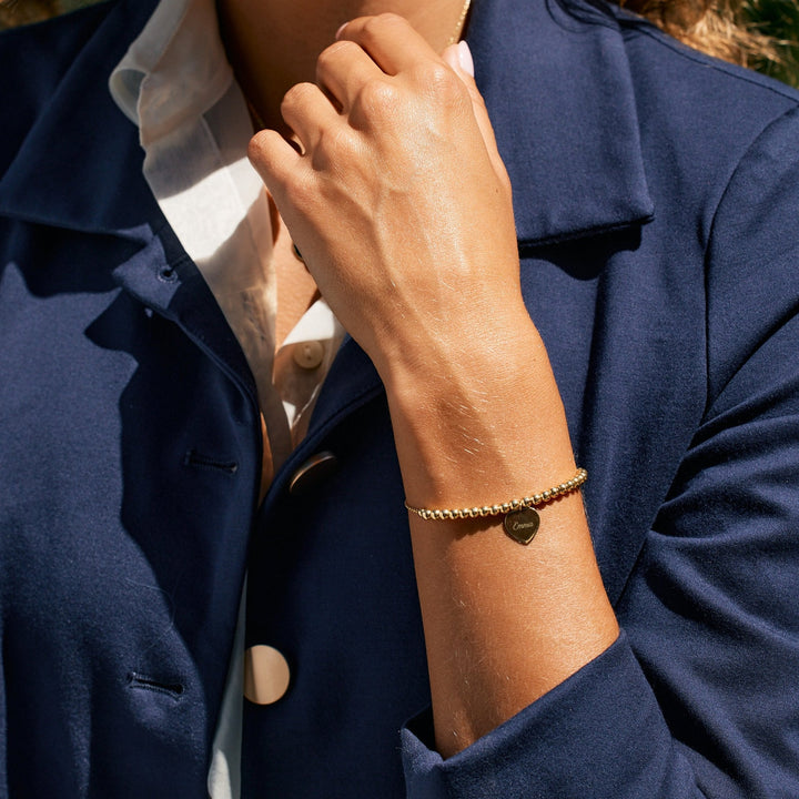 Engravable Heart Tag Beaded Bolo Bracelet