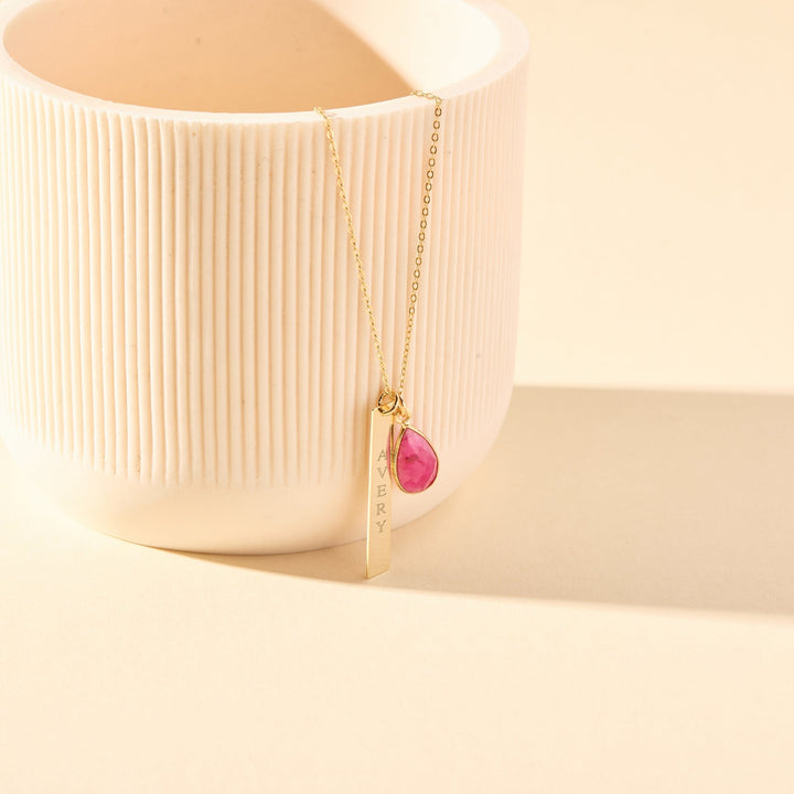 Custom Vertical Name Bar Necklace with Custom Birthstone