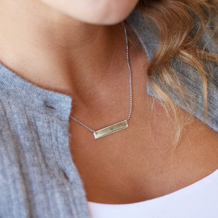 Couples Engravable Heart Name Bar Necklace