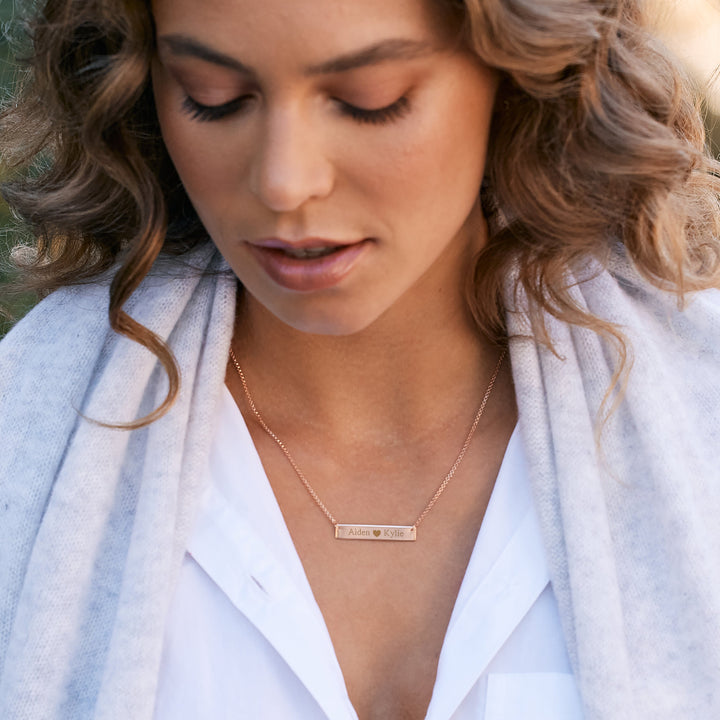 Couples Engravable Heart Name Bar Necklace