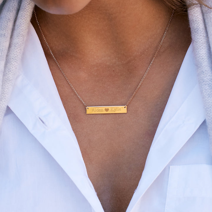 Couples Engravable Heart Name Bar Necklace