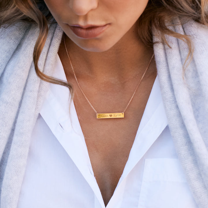 Couples Engravable Heart Name Bar Necklace