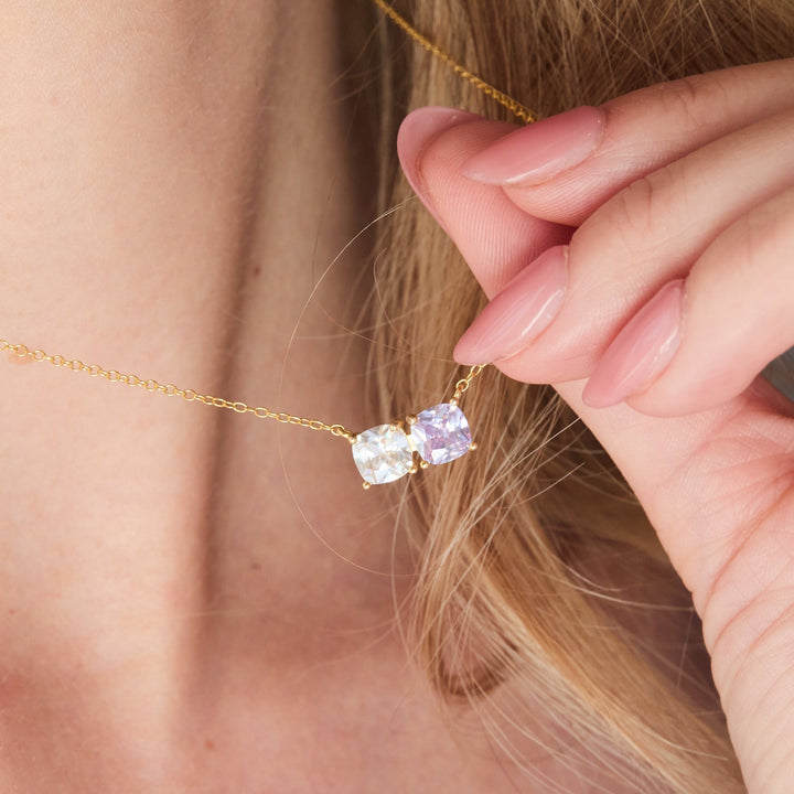 Custom Cushion Cut Birthstone Necklace