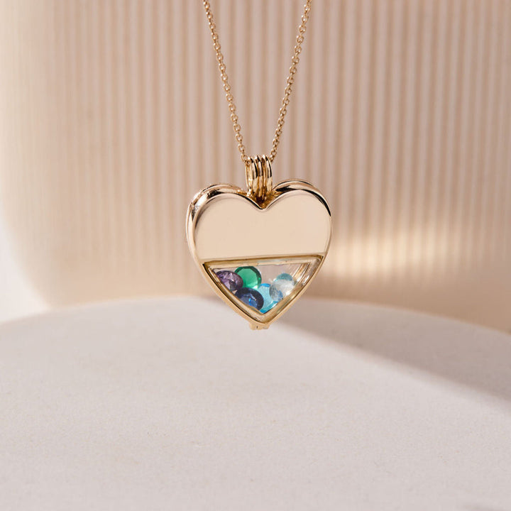 Engravable Glass Heart Round Birthstone Locket