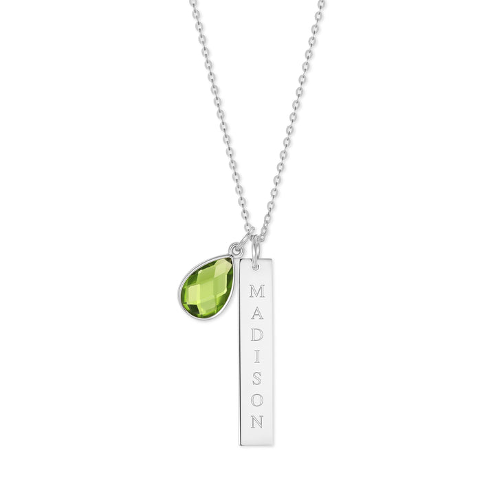 Custom Vertical Name Bar Necklace with Custom Birthstone