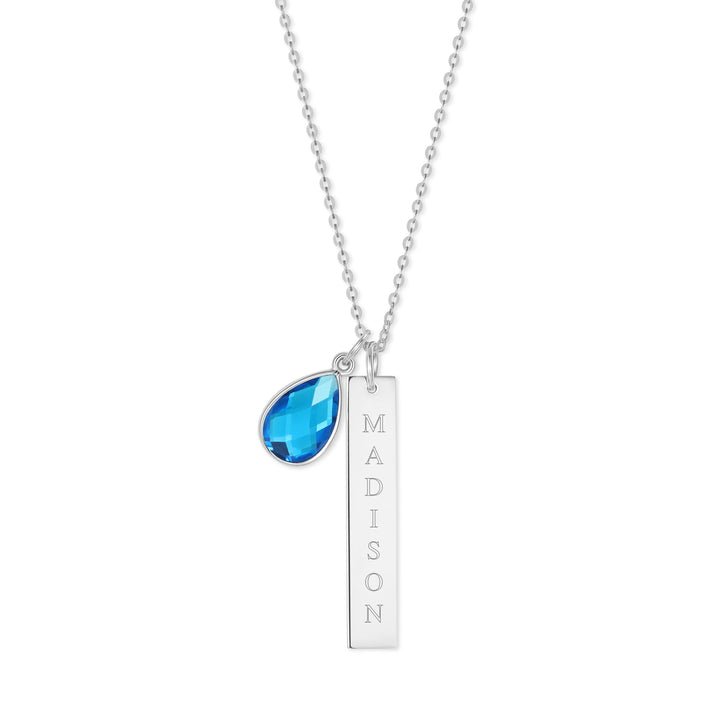 Custom Vertical Name Bar Necklace with Custom Birthstone