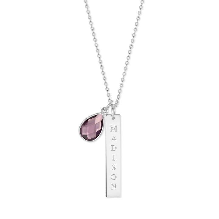 Custom Vertical Name Bar Necklace with Custom Birthstone