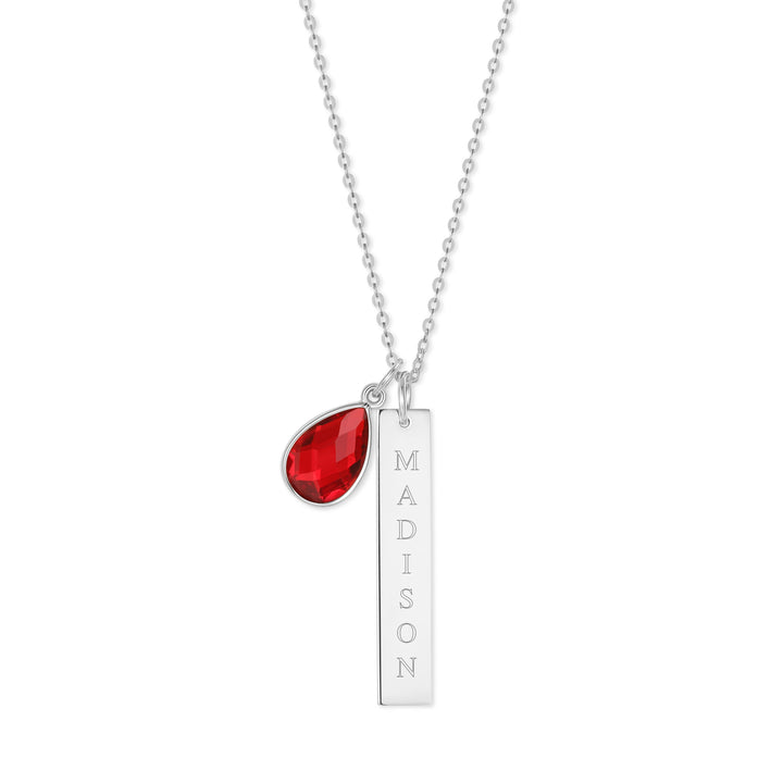 Custom Vertical Name Bar Necklace with Custom Birthstone