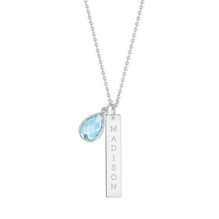 Custom Vertical Name Bar Necklace with Custom Birthstone