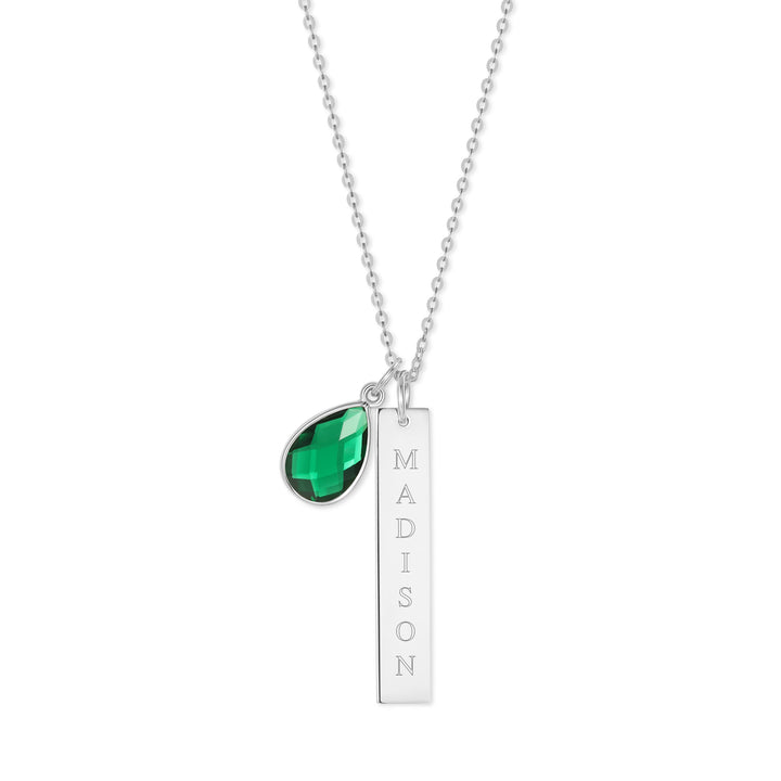 Custom Vertical Name Bar Necklace with Custom Birthstone