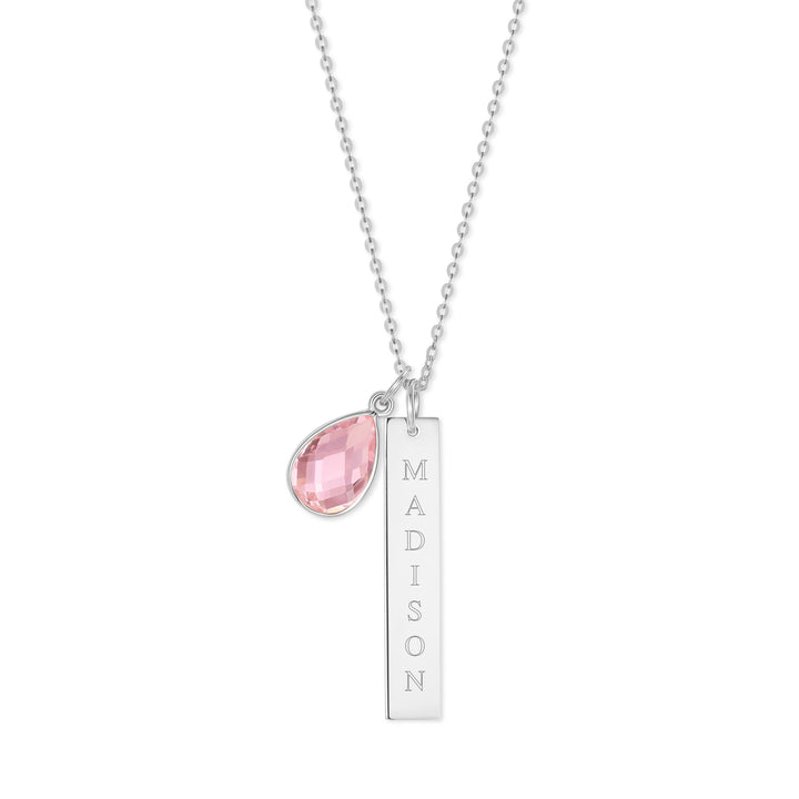 Custom Vertical Name Bar Necklace with Custom Birthstone