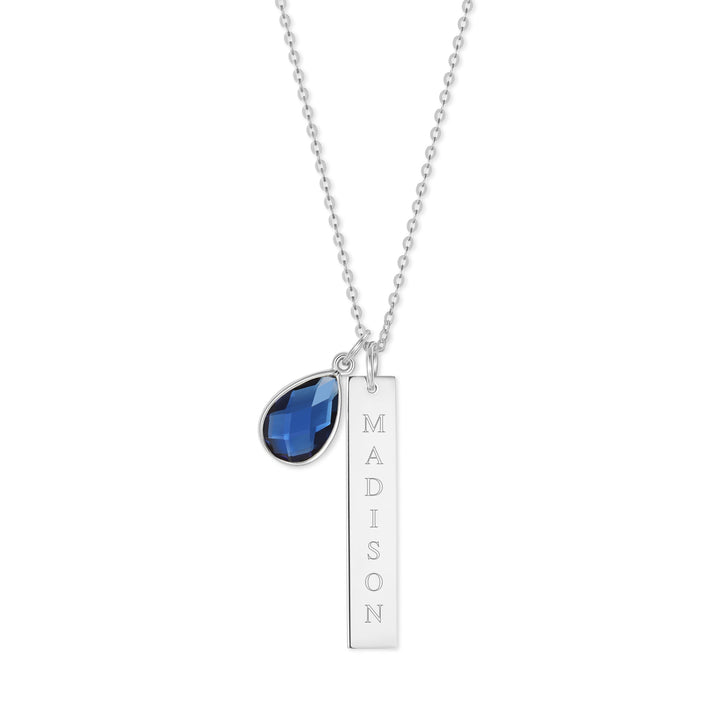 Custom Vertical Name Bar Necklace with Custom Birthstone