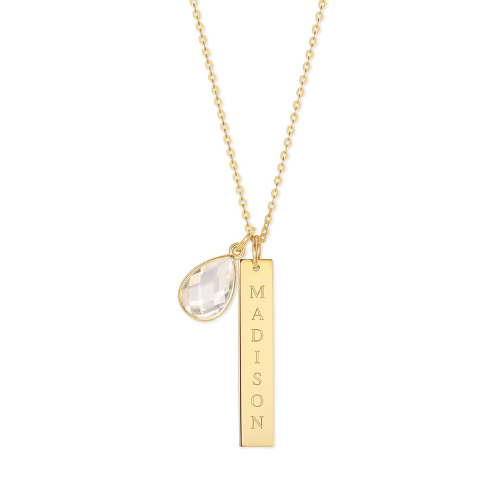 Custom Vertical Name Bar Necklace with Custom Birthstone