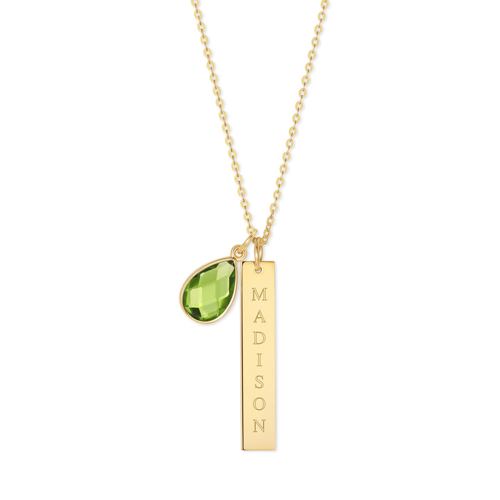 Custom Vertical Name Bar Necklace with Custom Birthstone