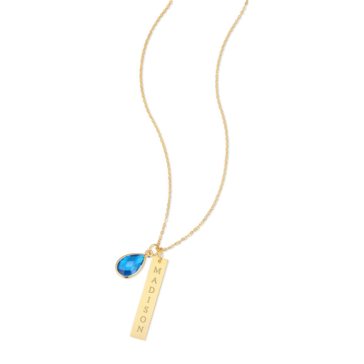 Custom Vertical Name Bar Necklace with Custom Birthstone