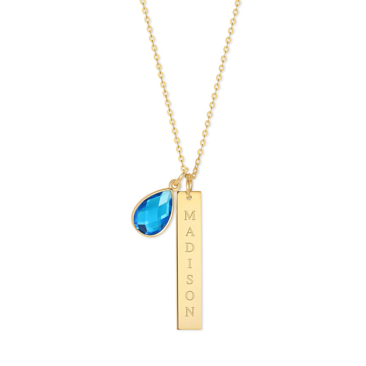 Custom Vertical Name Bar Necklace with Custom Birthstone