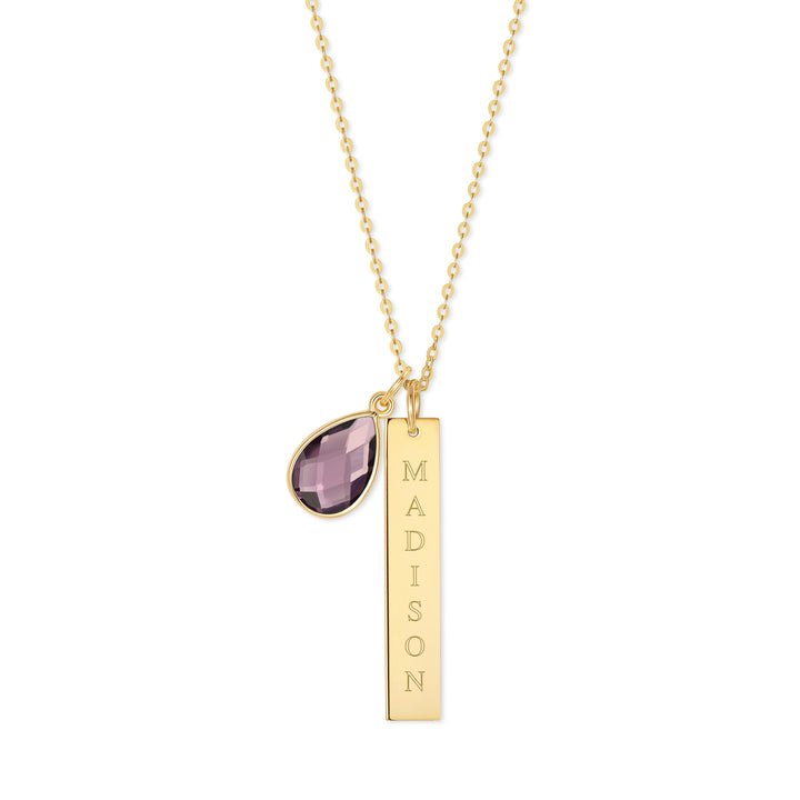 Custom Vertical Name Bar Necklace with Custom Birthstone