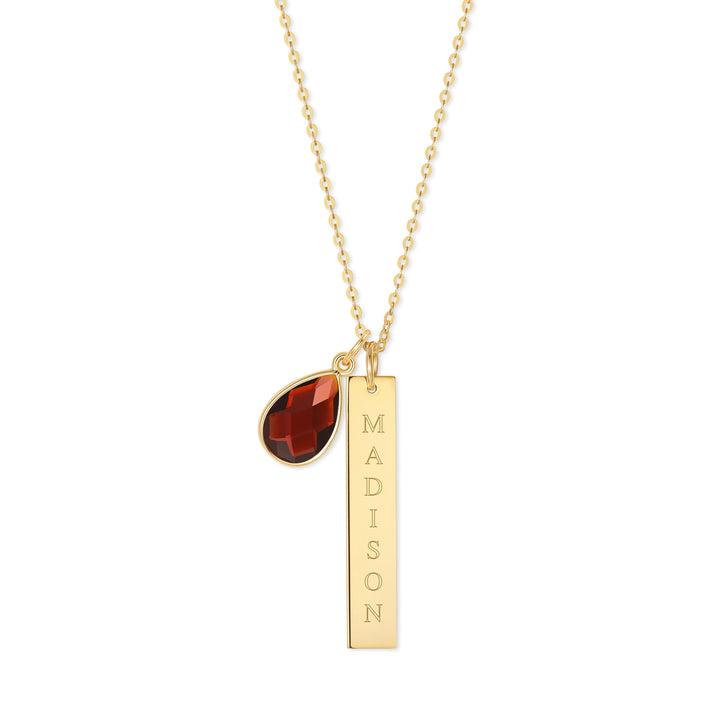 Custom Vertical Name Bar Necklace with Custom Birthstone
