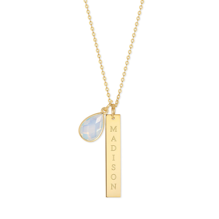 Custom Vertical Name Bar Necklace with Custom Birthstone