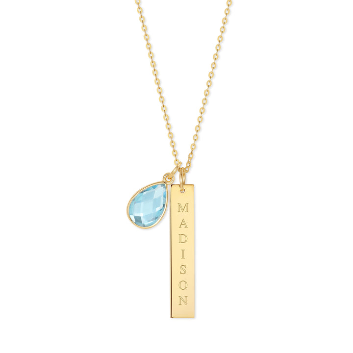 Custom Vertical Name Bar Necklace with Custom Birthstone