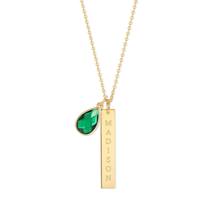Custom Vertical Name Bar Necklace with Custom Birthstone