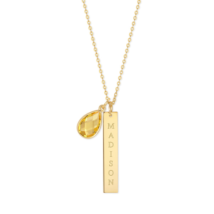 Custom Vertical Name Bar Necklace with Custom Birthstone