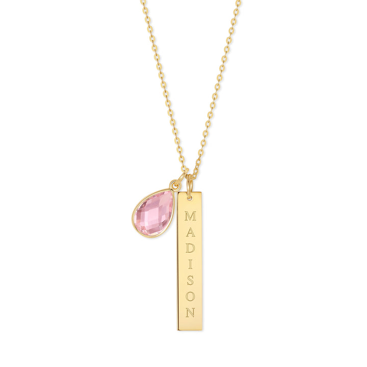 Custom Vertical Name Bar Necklace with Custom Birthstone