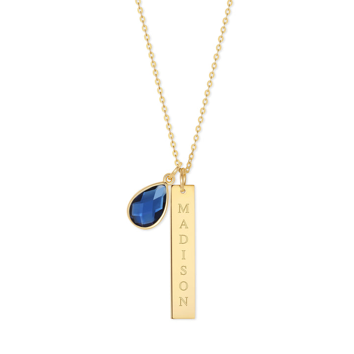 Custom Vertical Name Bar Necklace with Custom Birthstone