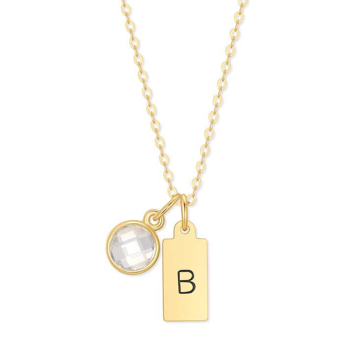 Custom Hand Stamped Mini Initial Birthstone Necklace