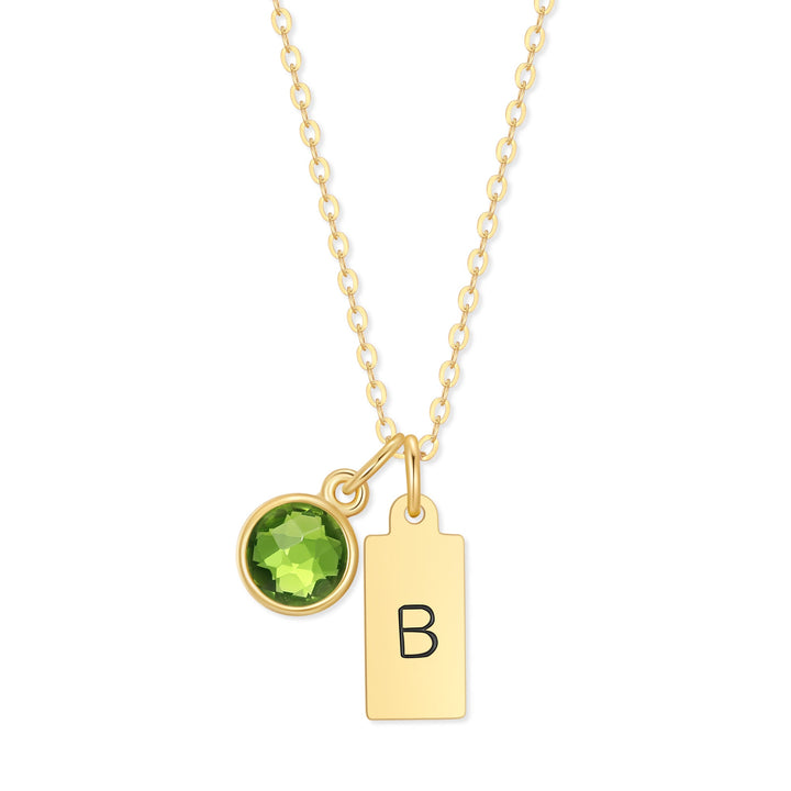 Custom Hand Stamped Mini Initial Birthstone Necklace