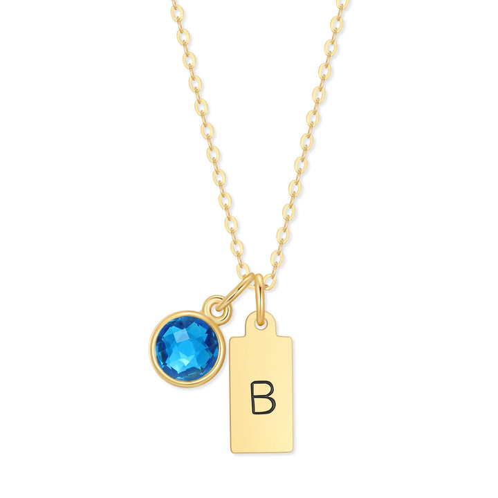 Custom Hand Stamped Mini Initial Birthstone Necklace