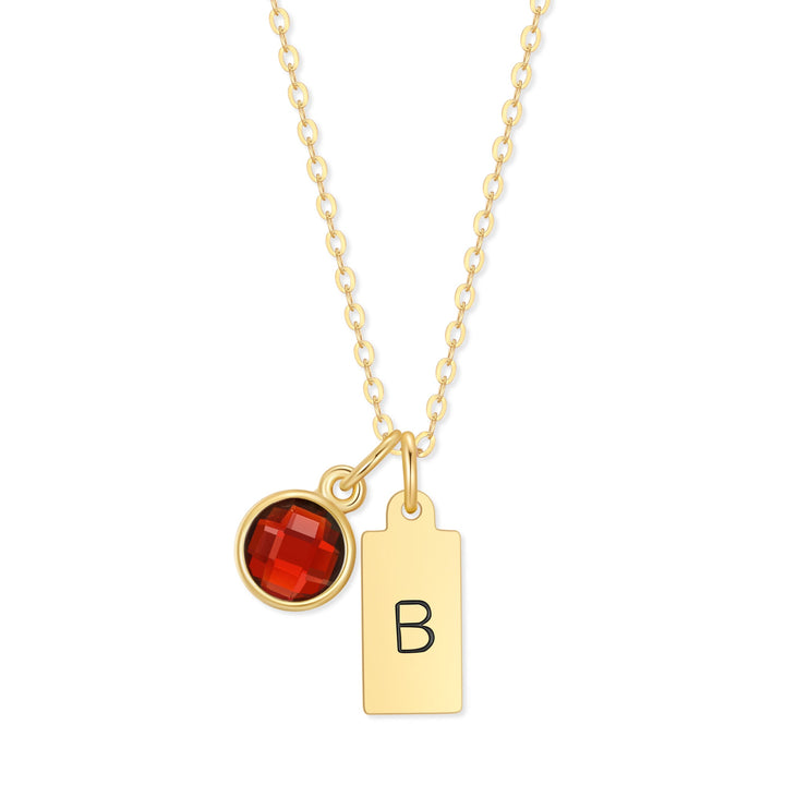 Custom Hand Stamped Mini Initial Birthstone Necklace