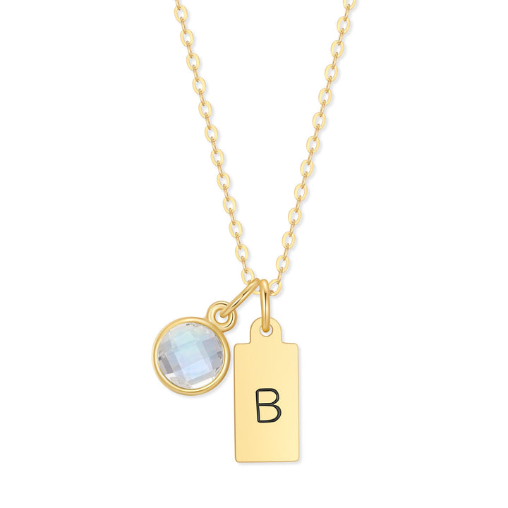 Custom Hand Stamped Mini Initial Birthstone Necklace