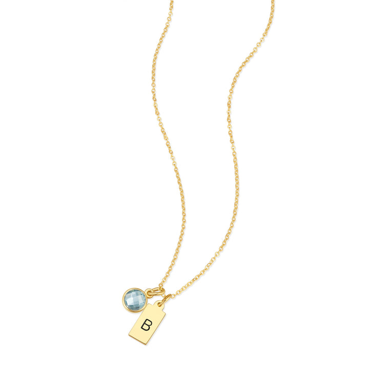 Custom Hand Stamped Mini Initial Birthstone Necklace