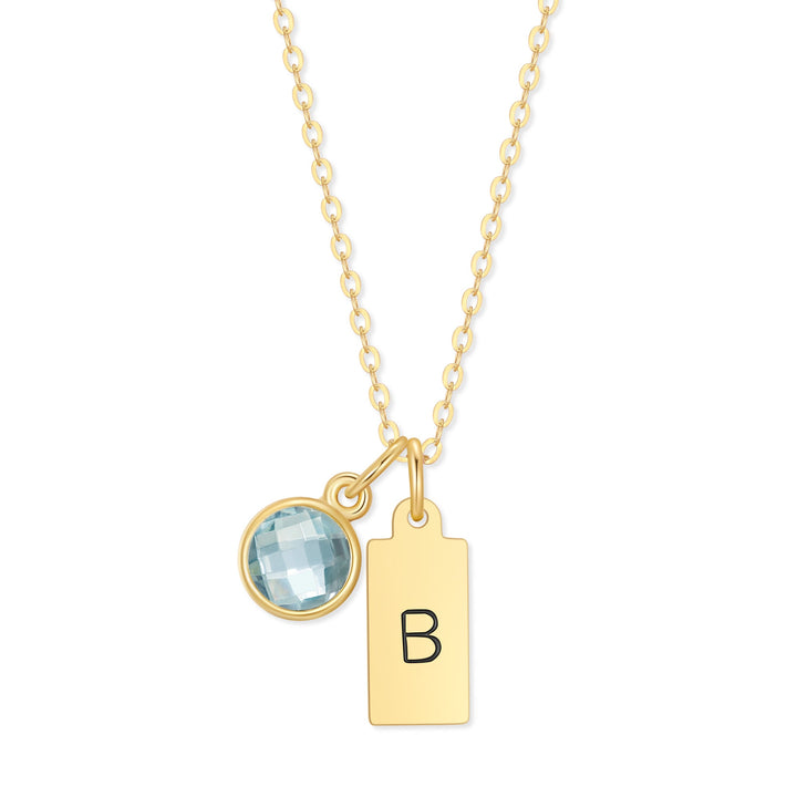 Custom Hand Stamped Mini Initial Birthstone Necklace
