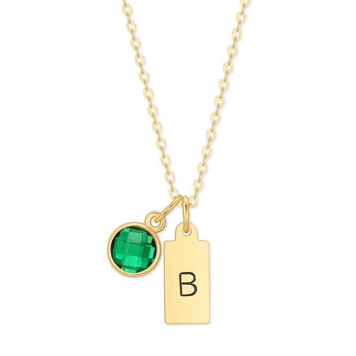 Custom Hand Stamped Mini Initial Birthstone Necklace