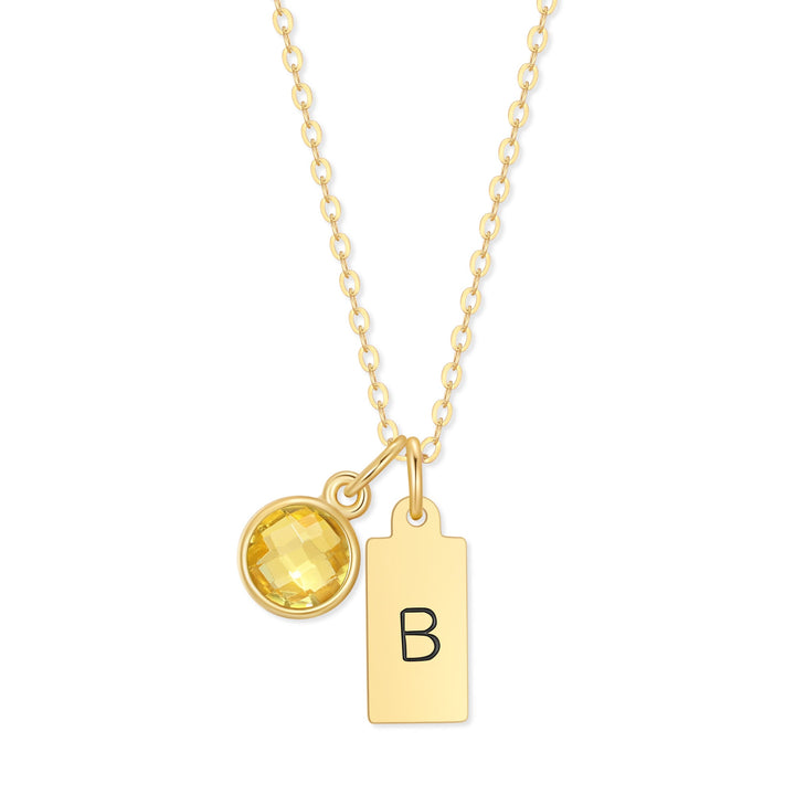 Custom Hand Stamped Mini Initial Birthstone Necklace