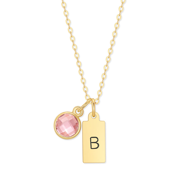 Custom Hand Stamped Mini Initial Birthstone Necklace