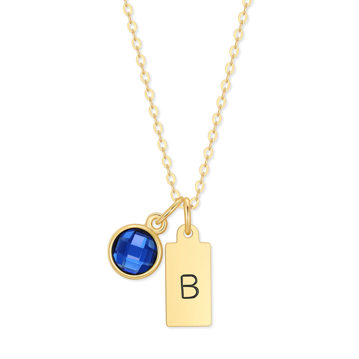 Custom Hand Stamped Mini Initial Birthstone Necklace
