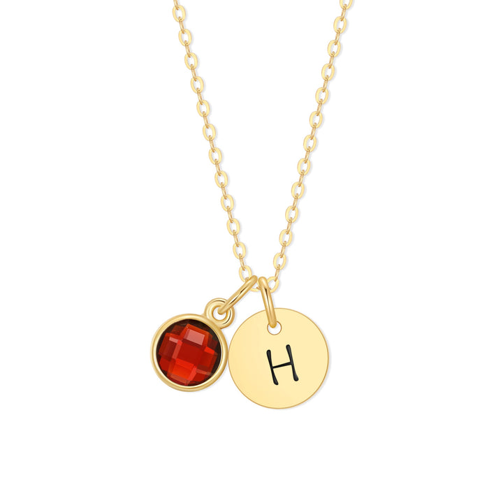 Custom Hand Stamped Mini Initial Birthstone Necklace