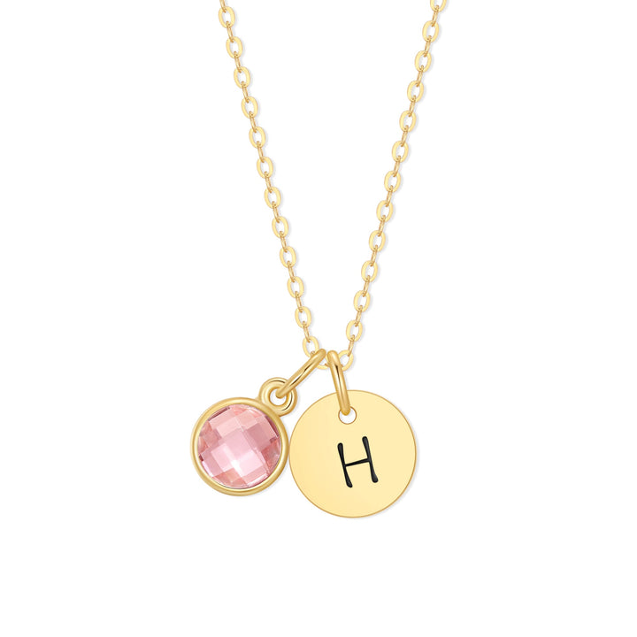 Custom Hand Stamped Mini Initial Birthstone Necklace