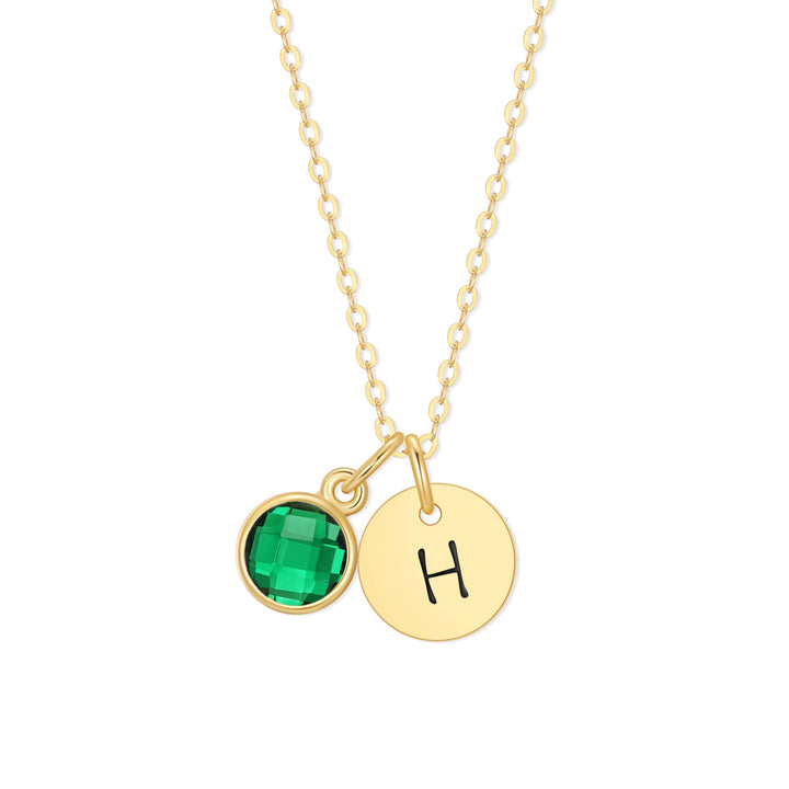 Custom Hand Stamped Mini Initial Birthstone Necklace
