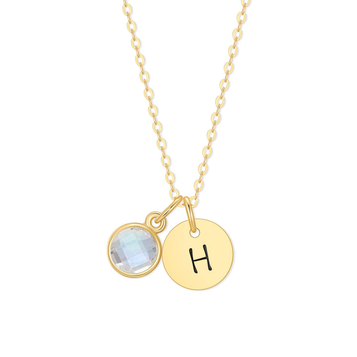 Custom Hand Stamped Mini Initial Birthstone Necklace