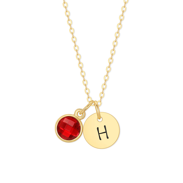Custom Hand Stamped Mini Initial Birthstone Necklace