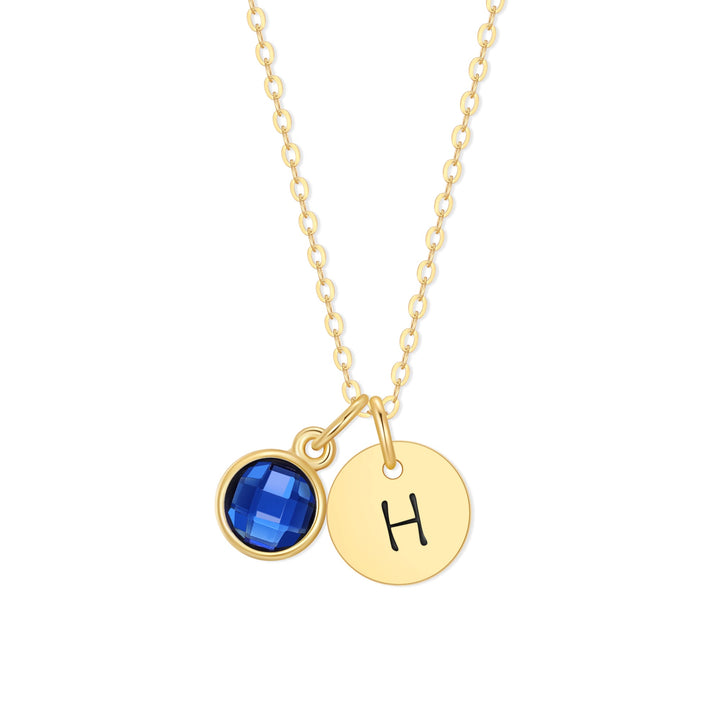 Custom Hand Stamped Mini Initial Birthstone Necklace