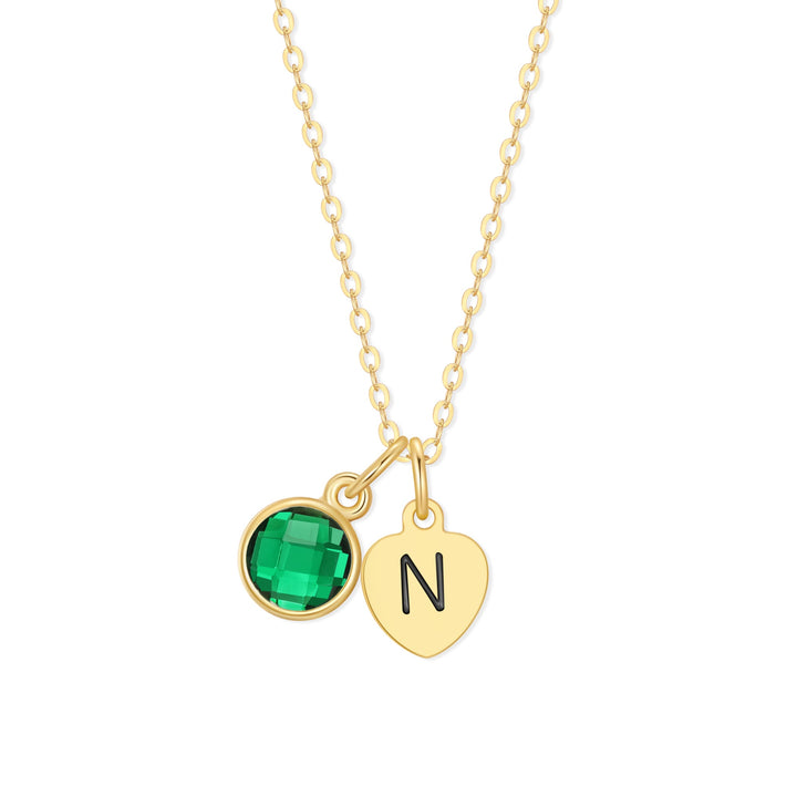 Custom Hand Stamped Mini Initial Birthstone Necklace