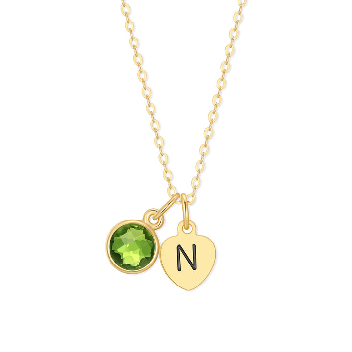 Custom Hand Stamped Mini Initial Birthstone Necklace