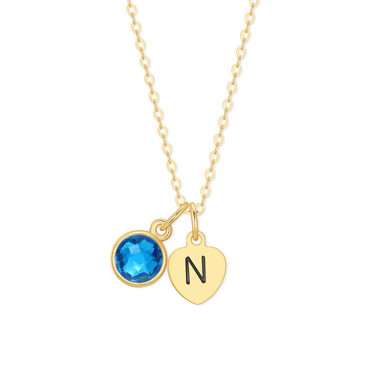 Custom Hand Stamped Mini Initial Birthstone Necklace