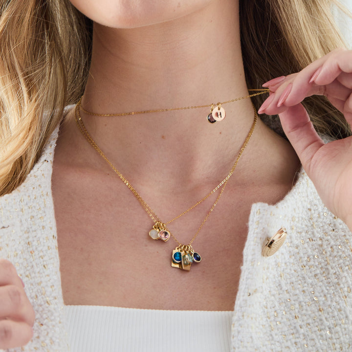 Custom Hand Stamped Mini Initial Birthstone Necklace