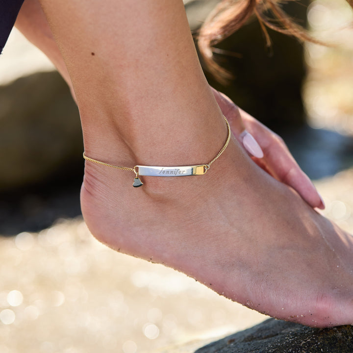 Engravable Name Bar Heart Charm Anklet